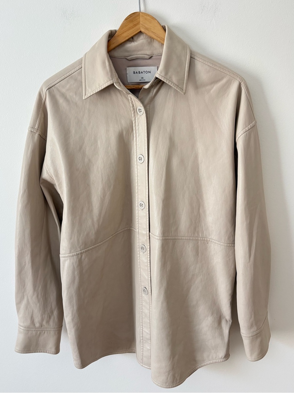 Babaton Pelli Oversized Shirt Jacket Size XS Light Beige Button-Front Overshirt - Picture 2 of 10